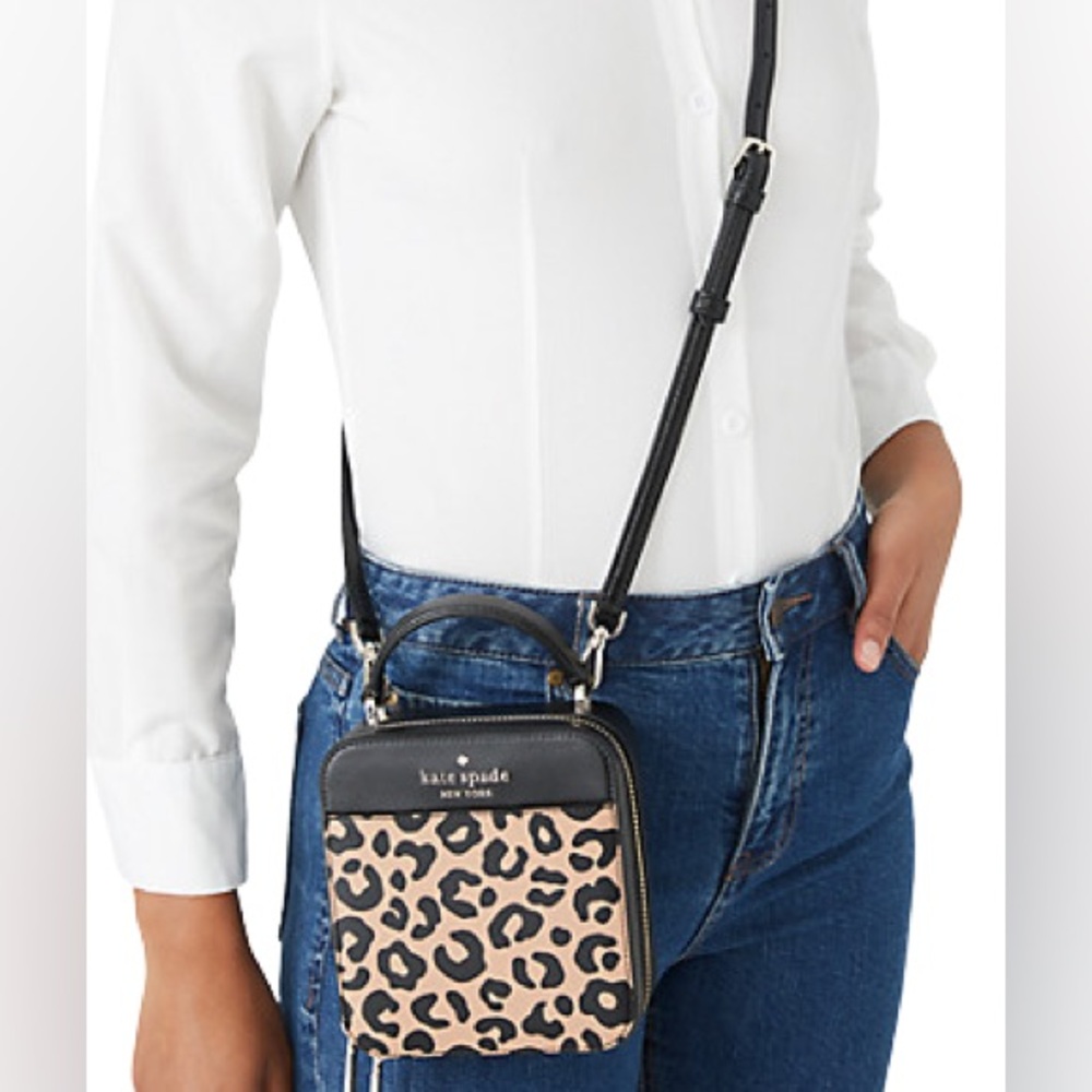 Kate Spade Black and Lepard Tan Print Crossbody Bag